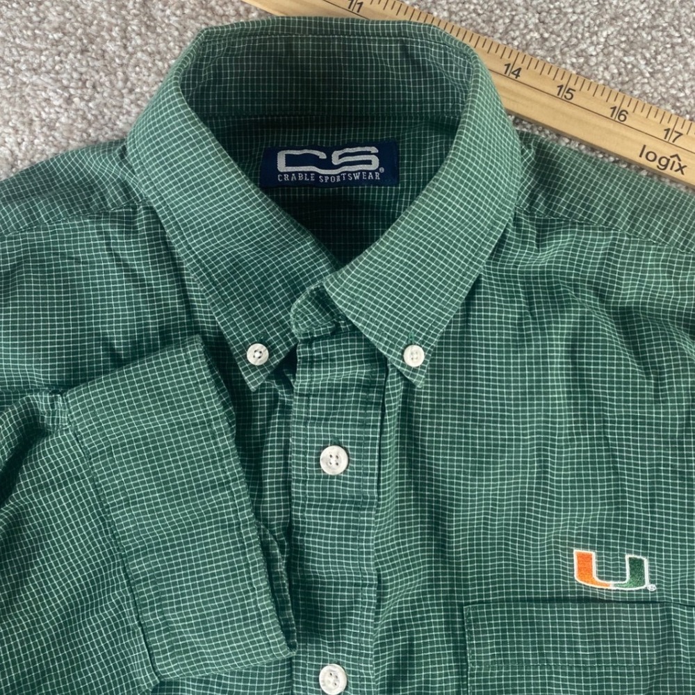 Crable Sportswear University of Miami Hurricanes Green Plaid NCAA Shirt Mens L